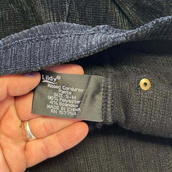 Womens Pants Size Small Medium Black Pull On Corduroy Ribbed Classic Minimalist - Picture 7 of 8